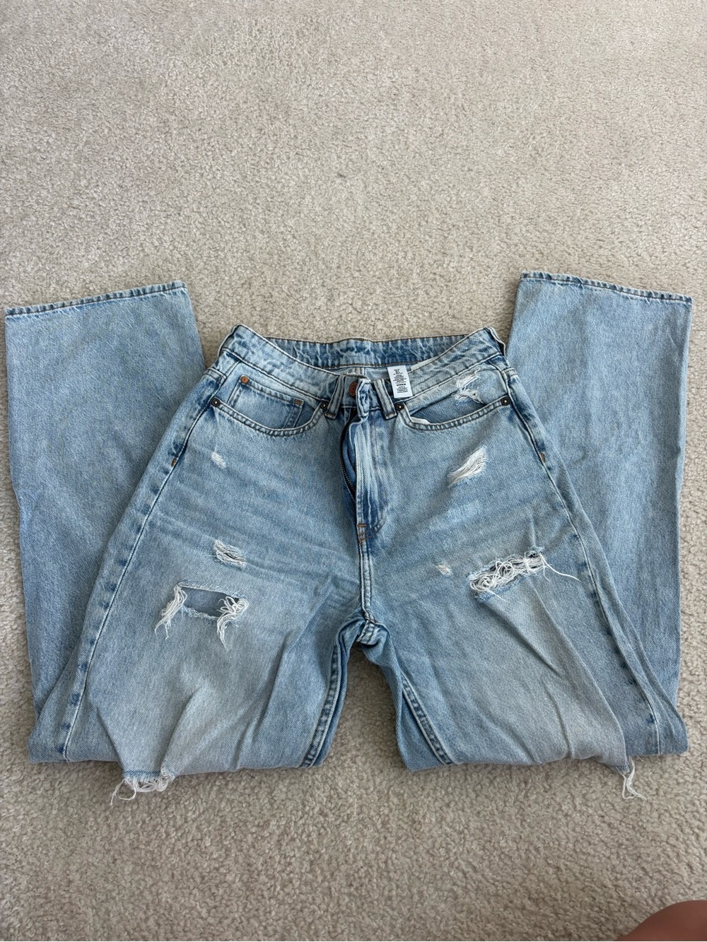 H&M Light Blue Distressed Wide-Leg Jeans